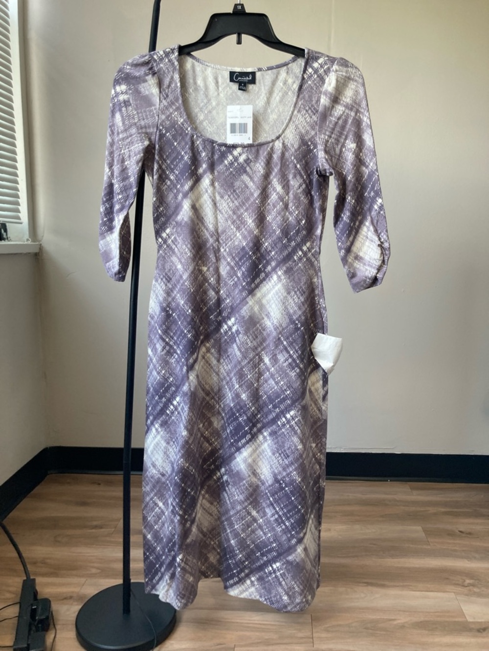 Connected dress dusty lavender plaid print dress casual office size 4 - Picture 10 of 17